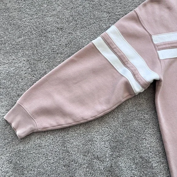 Nuuds Striped Crewneck Sweatshirt Womens XL Pink Fleece Varsity Logo Pullover - Picture 5 of 16